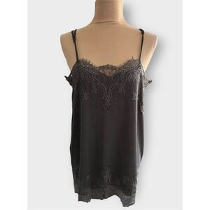 Willow Root Women’s Large Lace Trim Dark Gray Sleeveless Cami Camisole Top